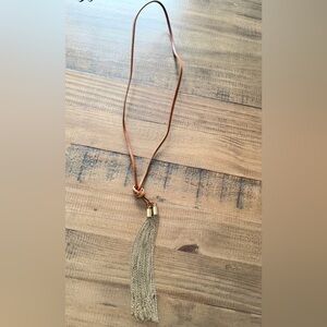 MICHAEL KORS BROWN LEATHER GOLD TASSEL LONG NECKLACE
